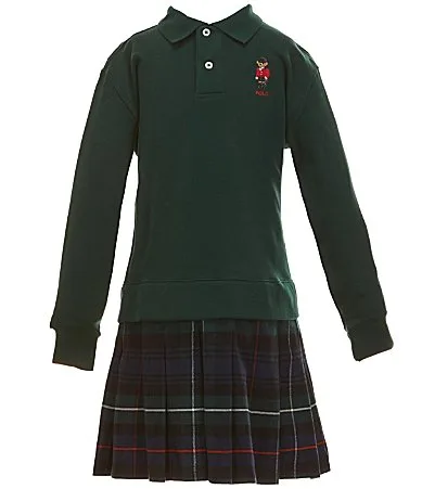Polo Ralph Lauren Long Sleeve Polo Bear Pleated Plaid Drop Waist Dress by Polo Ralph Lauren