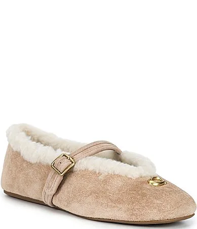 COACH Shearling and Suede Sculpted C Mary Jane Flats by Coach