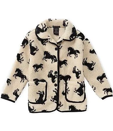 Xtraordinary Long Sleeve Horse Printed Faux Sherpa Jacket by Xtraordinary
