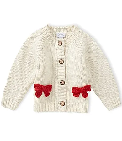 Mud Pie Contrast Crochet Bow Knit Cardigan by Mud Pie