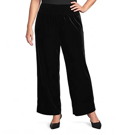 Velvet Wide Leg Smocked Waist Pull-On Pants