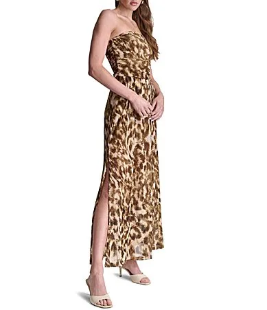 Strapless Cheetah Mesh Maxi Dress by BCBG