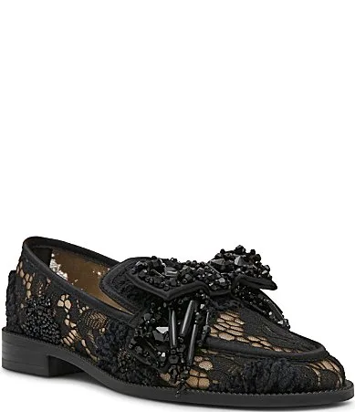 Blue by Betsey Johnson Odin Lace Jewel Ornamented Loafers by Betsey Johnson