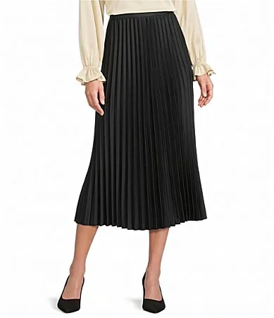 Pull-On Pleated Satin Skirt