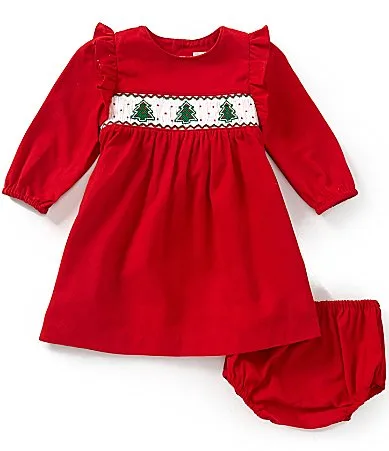 Smocked Christmas Tree Long Sleeve Dress by Edgehill Collection