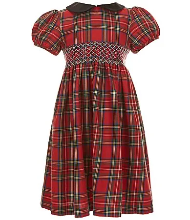 Plaid Peter Pan Collar Smocked Waist Dress by Edgehill Collection
