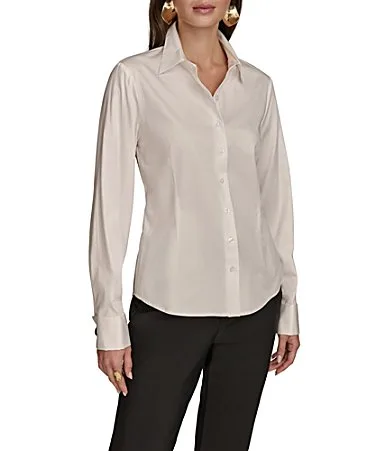 Cotton Sateen Hardware Cuff Shirt by Donna Karan