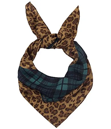 Lauren Ralph Lauren Plaid Leopard Print Small Square Scarf by Ralph Lauren