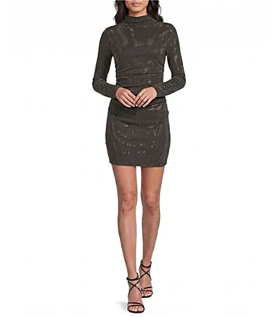 Studded Sparkle Mock Neck Long Sleeve Mini Dress by GB