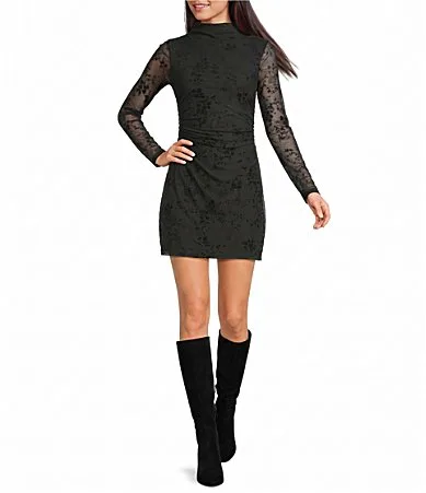 Long Sleeve Foiled Velvet Mini Dress by Jump
