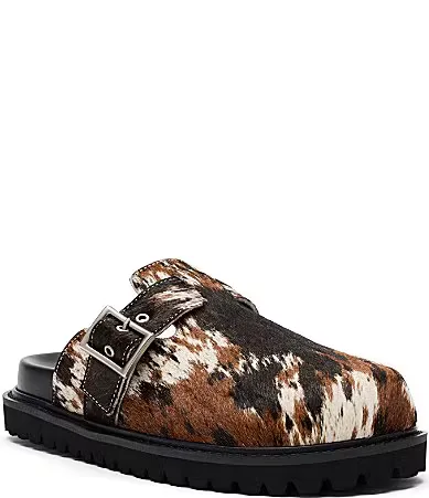 Ms. Shiloh Cow Print Hair Calf Clogs by Marc Nolan