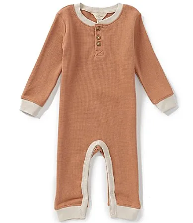 Long Sleeve Contrast Hem Henley Coverall by Burts Bees