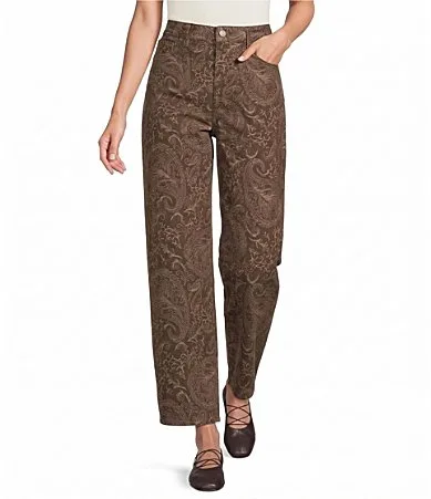 Denim Paisley Print High Rise Barrel Leg Ankle Length Jeans by Bayeas
