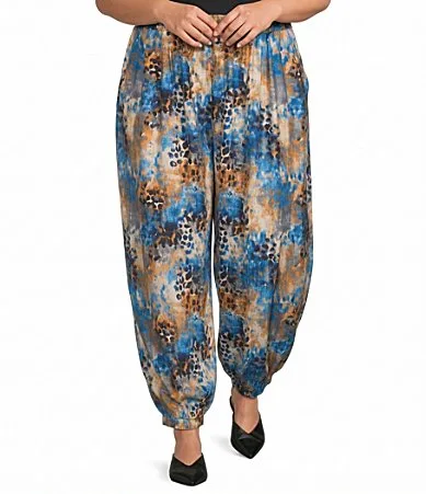 Animal Tie Dye Print Rayon Harem Ankle Coordinating Pants by Calessa