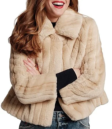 Babe Faux-Fur Spread Collar Bracelet Sleeve One-Button Short Jacket by Frances Valentine