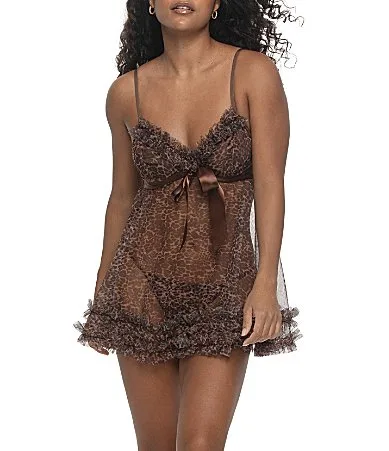 Veil Ditsy Floral Print Tulle Ruffle Babydoll with Panty by Cassandra