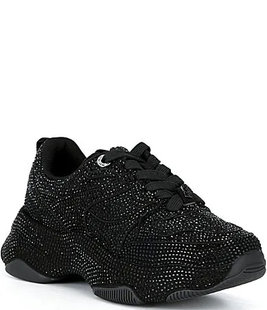 London Starlight Runner Crystal Embellished Lace Up Sneakers