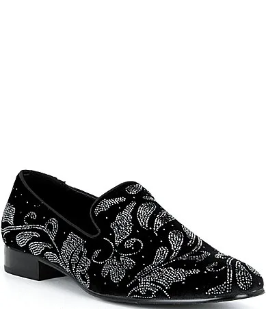 London Ace Crystal Embellished Floral Pattern Slip on Loafers by Kurt Geiger