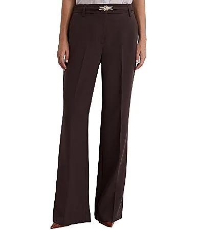 Leona Flared Knot-Hardware Belted Trousers