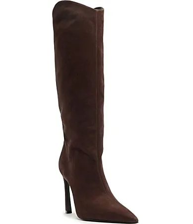 Maryana Sculpt Nubuck Suede Pointed Toe Stiletto Boots by SCHUTZ