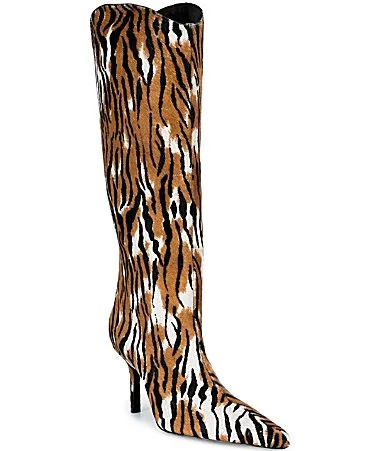 Mary Ellen Tiger Print Calf Hair Tall Boots by SCHUTZ