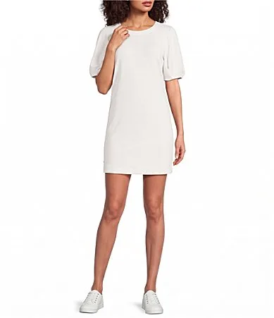 Semana Serene Soft Knit Crew Neck Short Bubble Sleeve Dress