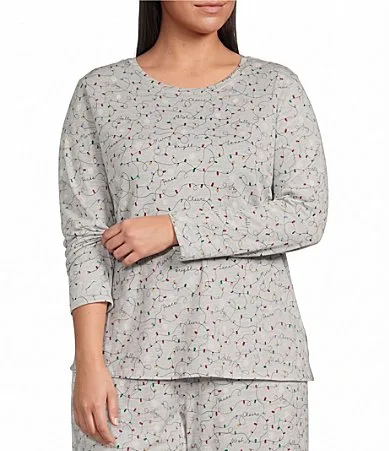 Hot Lights Print Knit Long Sleeve Crew Neck Coordinating Sleep Top by Sleep Sense