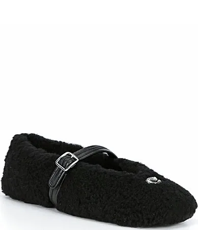 Shearling and Suede Sculpted Pave C Mary Jane Flats by Coach