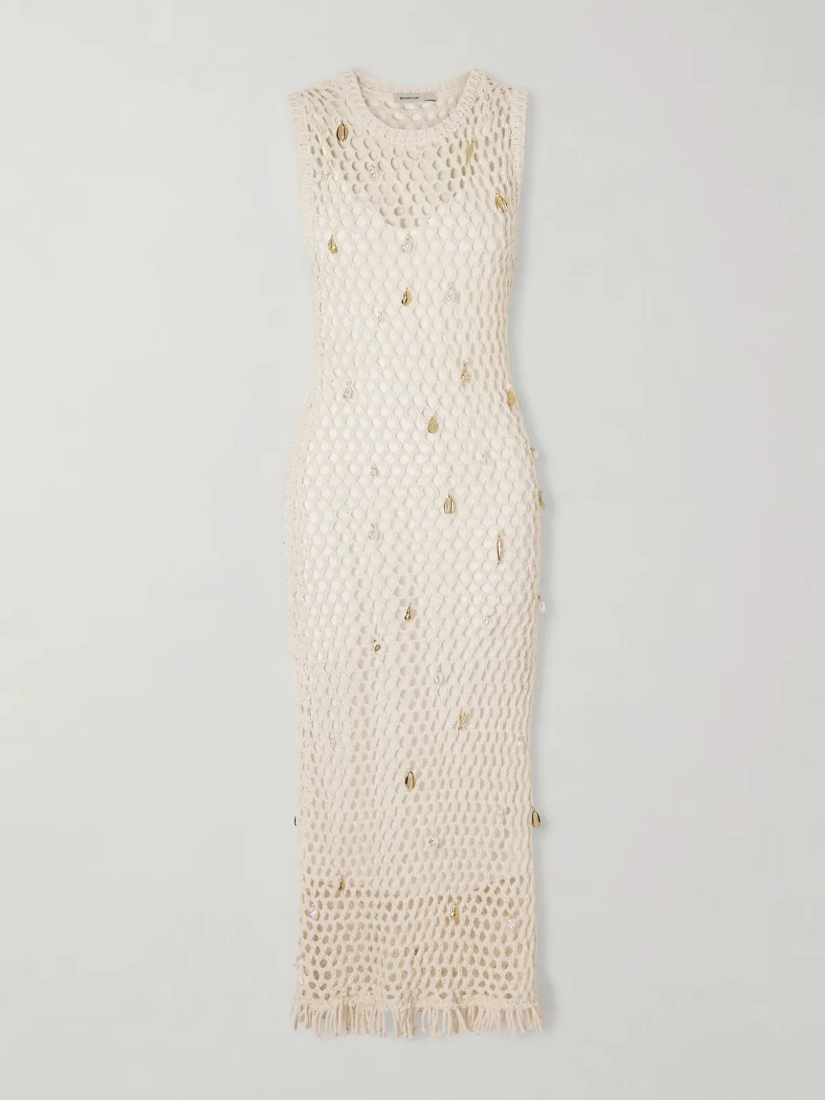 - Coralia Embellished Open-knit Cotton-blend Midi Dress -