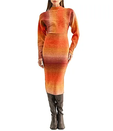 Ombre Knit Mock Neck Dolman Sleeves Midi Sheath Dress by Adelyn Rae