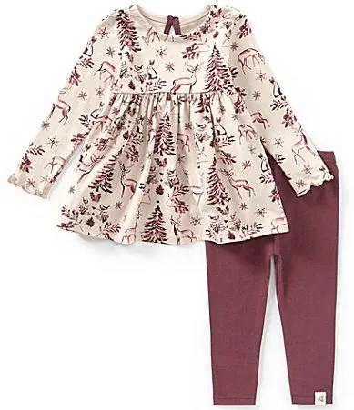 Long Sleeve Woodland Print Tunic Top Solid Leggings Set by Burts Bees