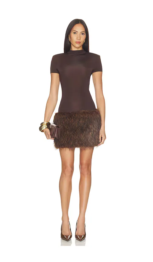 Short Sleeve Mini Dress with Faux Fur Trim by Bronx Banco