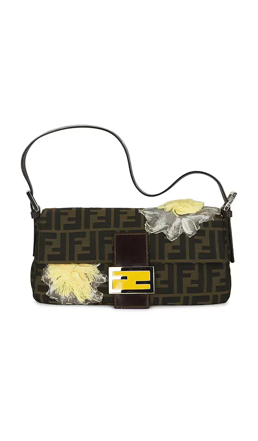 Fendi Floral Applique Zucca Baguette Shoulder Bag by Fwrd Renew