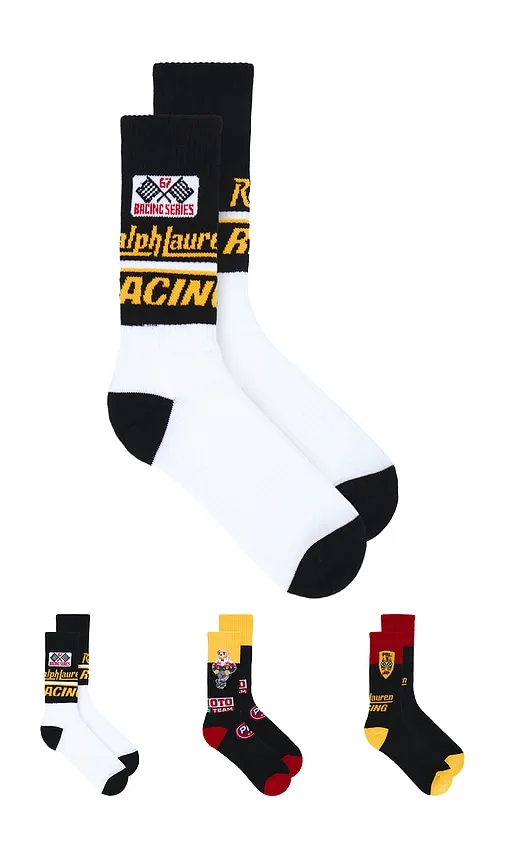 RL Moto Bear Crew Socks 3-Pack Giftbox by Polo Ralph Lauren
