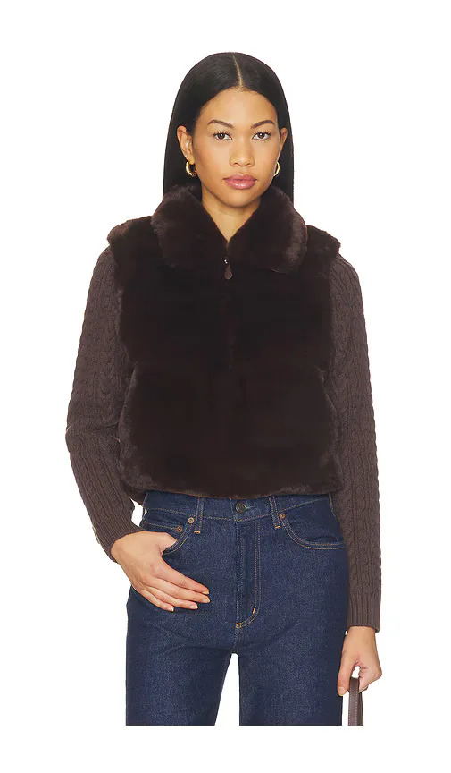 Maia Cropped Fur Cabled Sleeves Sweater by Central Park West