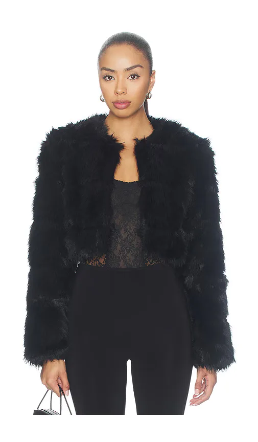 Petro Cropped Faux Fur Jacket by Bardot