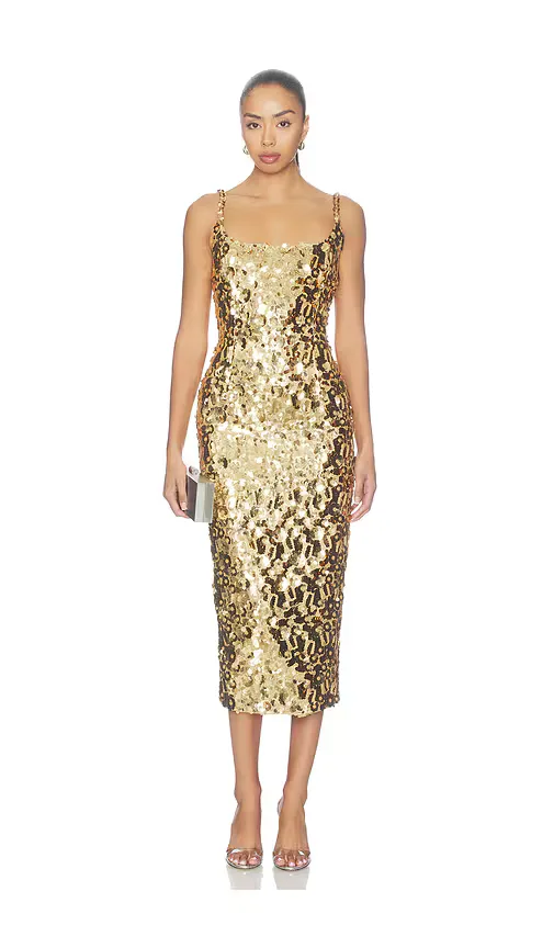 Karlie Gold Midi Dress by Nadine Merabi