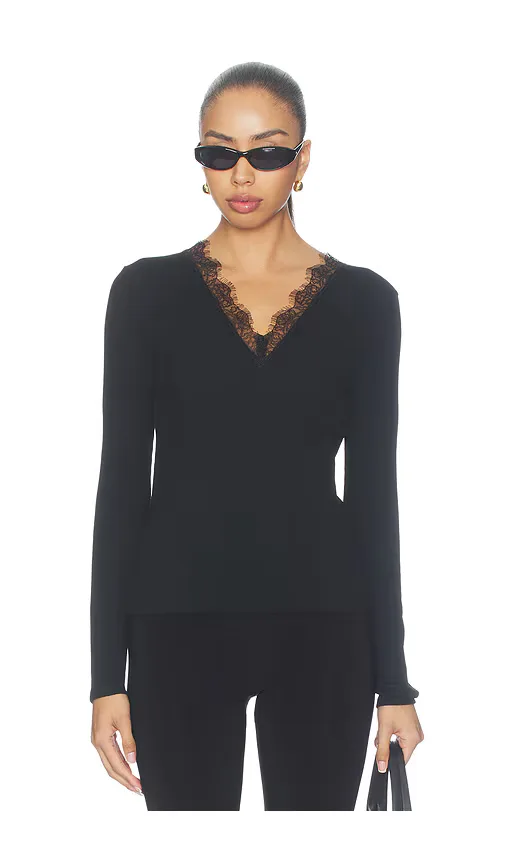 Lace Trim Longsleeve V Neck Top by Vince