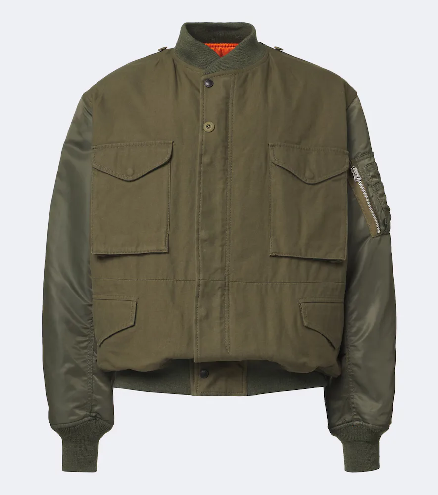 Paneled Cotton and Technical Bomber Jacket