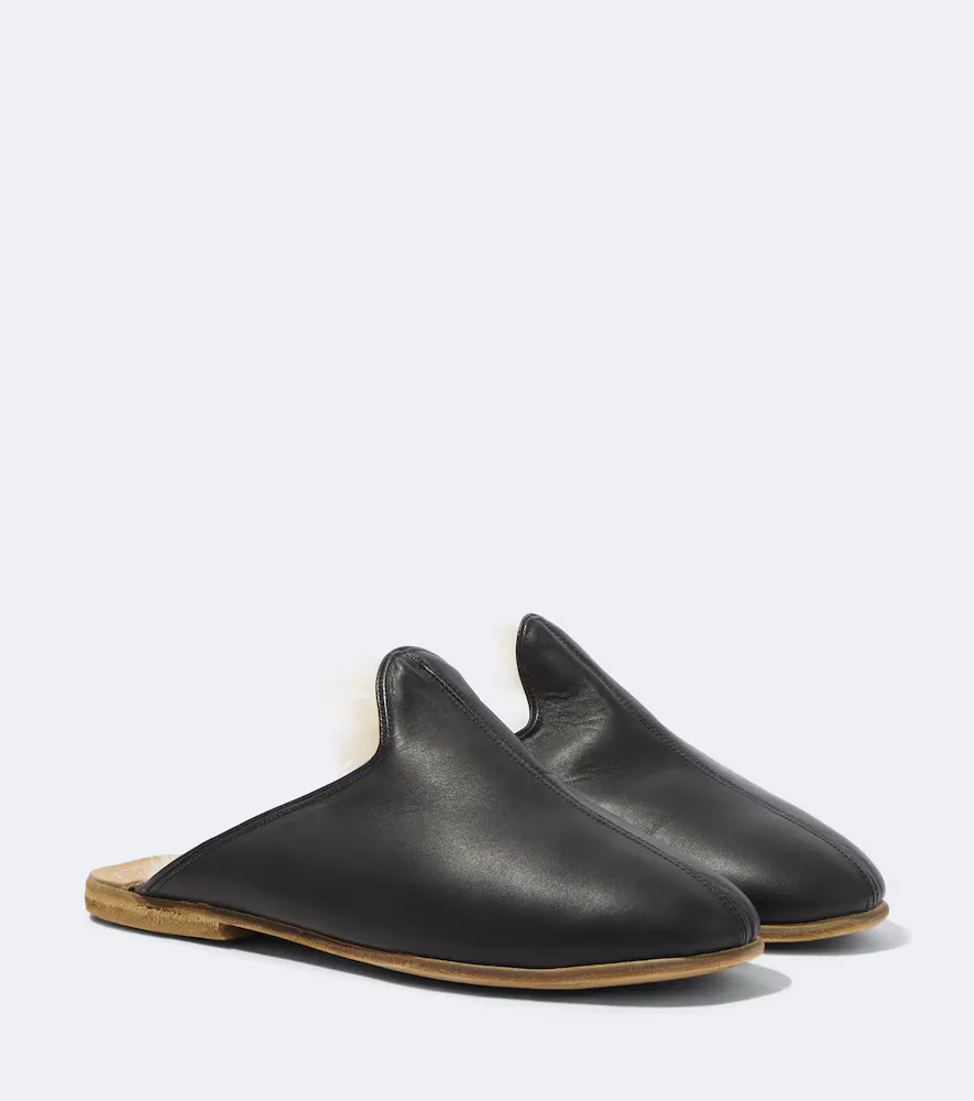 Shearling-Lined Leather Mules by Sabah