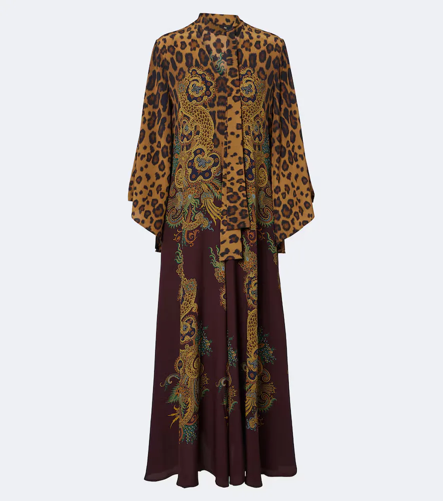 Leopard-Print Tie-Neck Silk Maxi Dress by ETRO