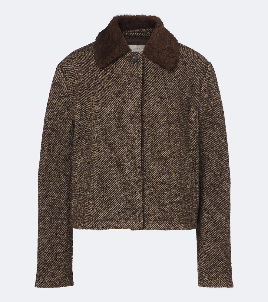 Teddy-Trimmed Tweed Jacket by Vince