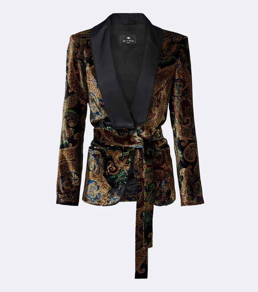 Belted Paisley Satin-Trimmed Velvet Blazer by ETRO