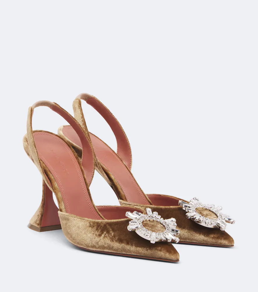 Begum Embellished Velvet Slingback Pumps by Amina Muaddi