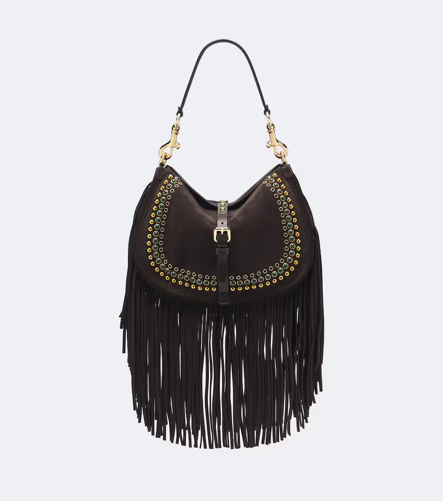 Pony Medium Studded Suede Shoulder Bag