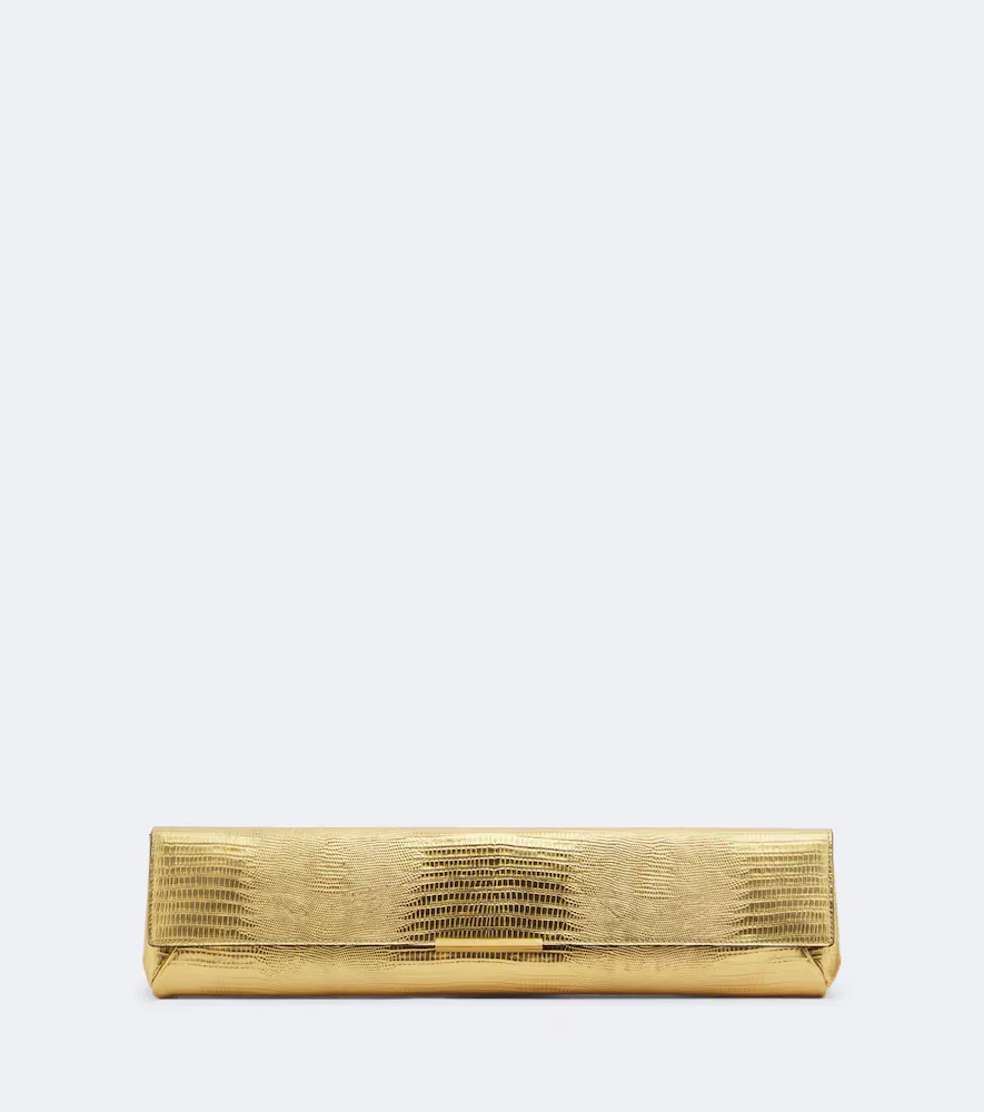 Croc-Effect Metallic Leather Clutch by Balmain