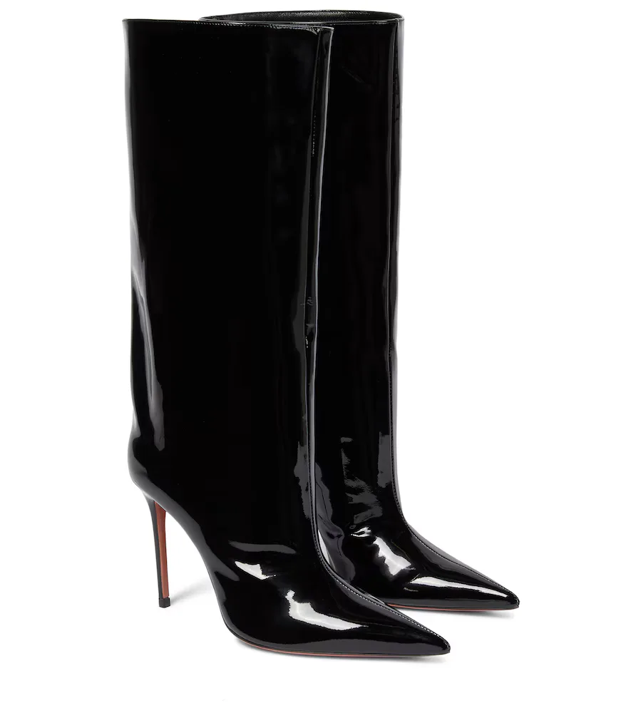 Fiona Patent Leather Knee-High Boots by Amina Muaddi