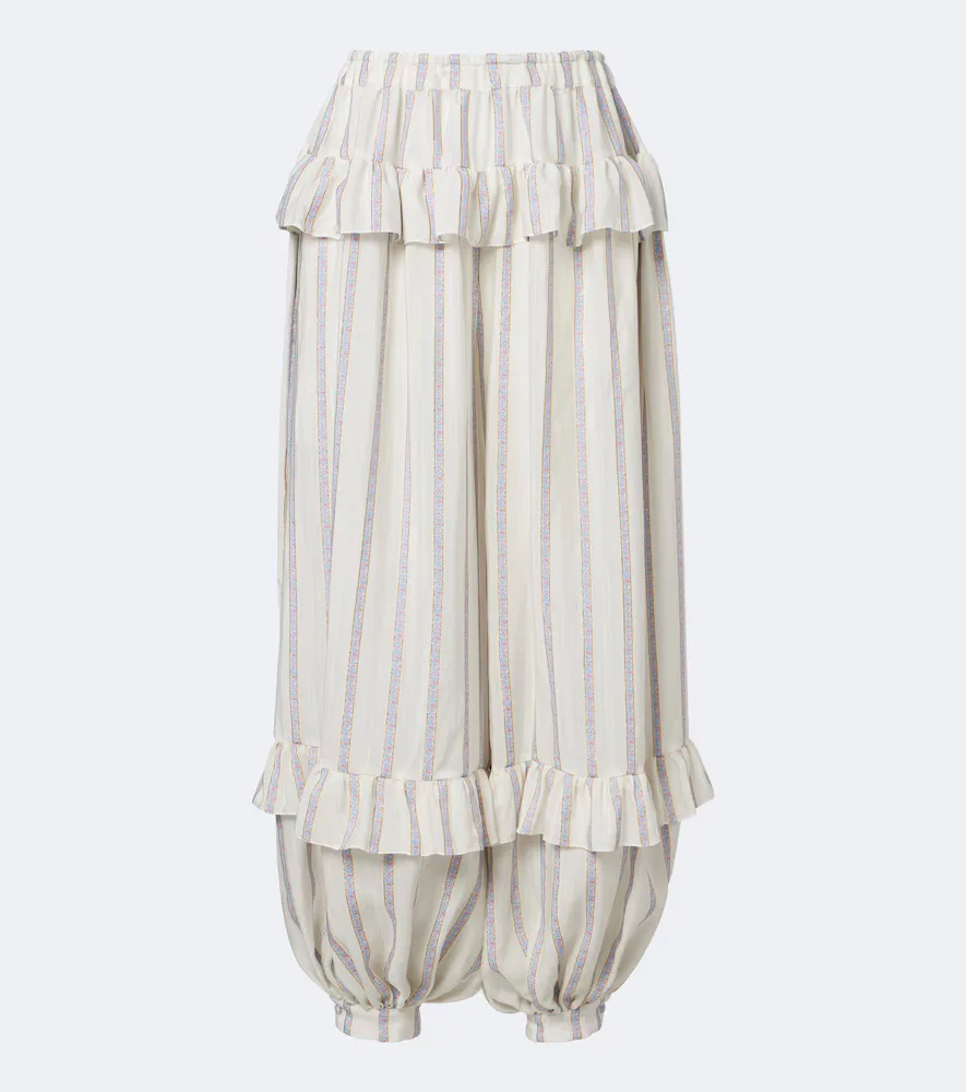 Ruffled Striped Silk-Blend Balloon Pants by Chloé