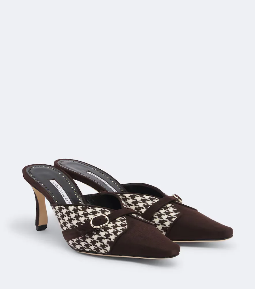 Mircamu Houndstooth and Suede Mules by Manolo Blahnik