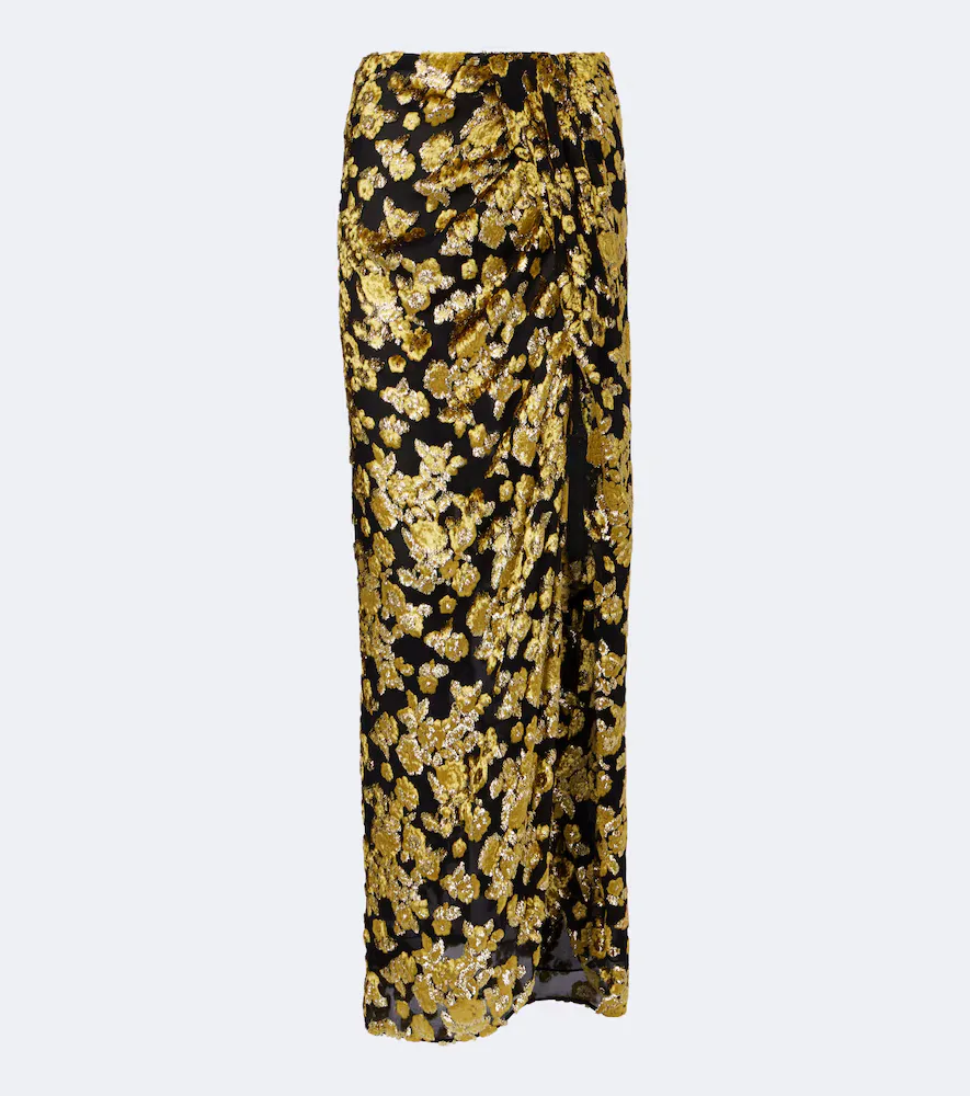 Embellished Jacquard Velvet Maxi Skirt